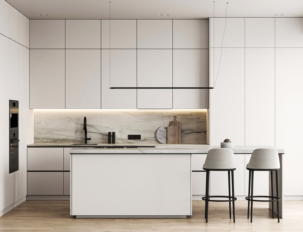 Modern,Nature,Style,White,Kitchen,Interior,Design,With,Island,And